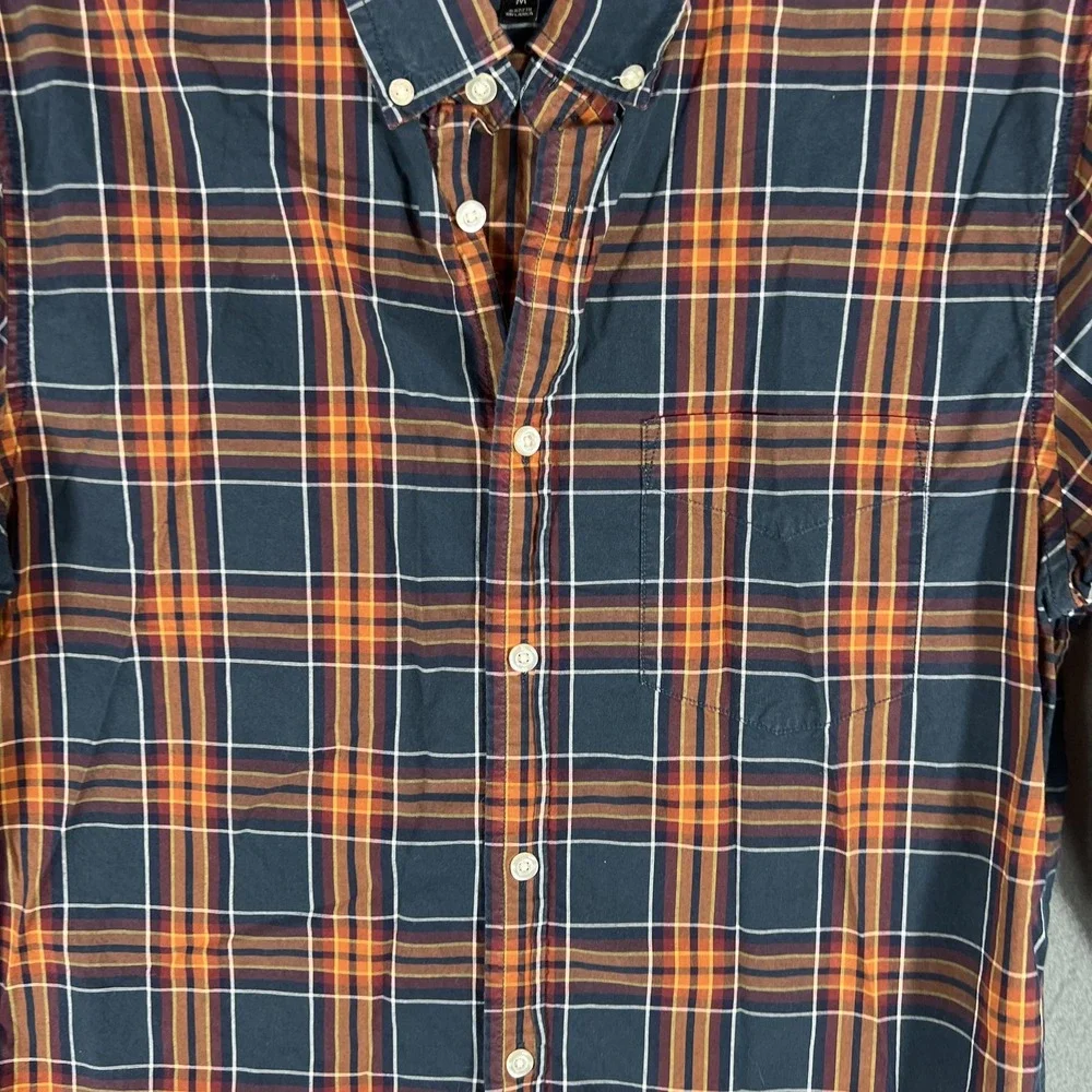 Banana Republic Men's M Untucked Slim Fit Plaid Button-Down Casual Shirt Navy